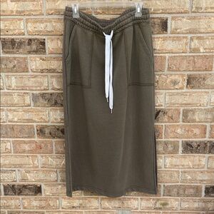 Aerie Khaki Midi Skirt with Drawstring